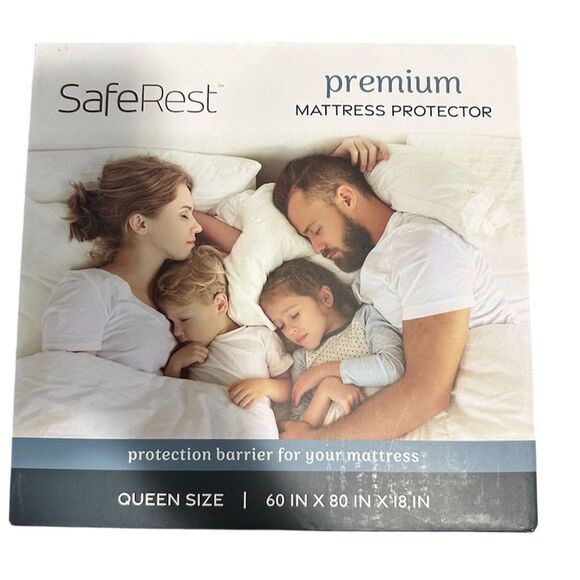 SafeRest Queen Waterproof Mattress Protector White Stain Resistant - Picture 1 of 3